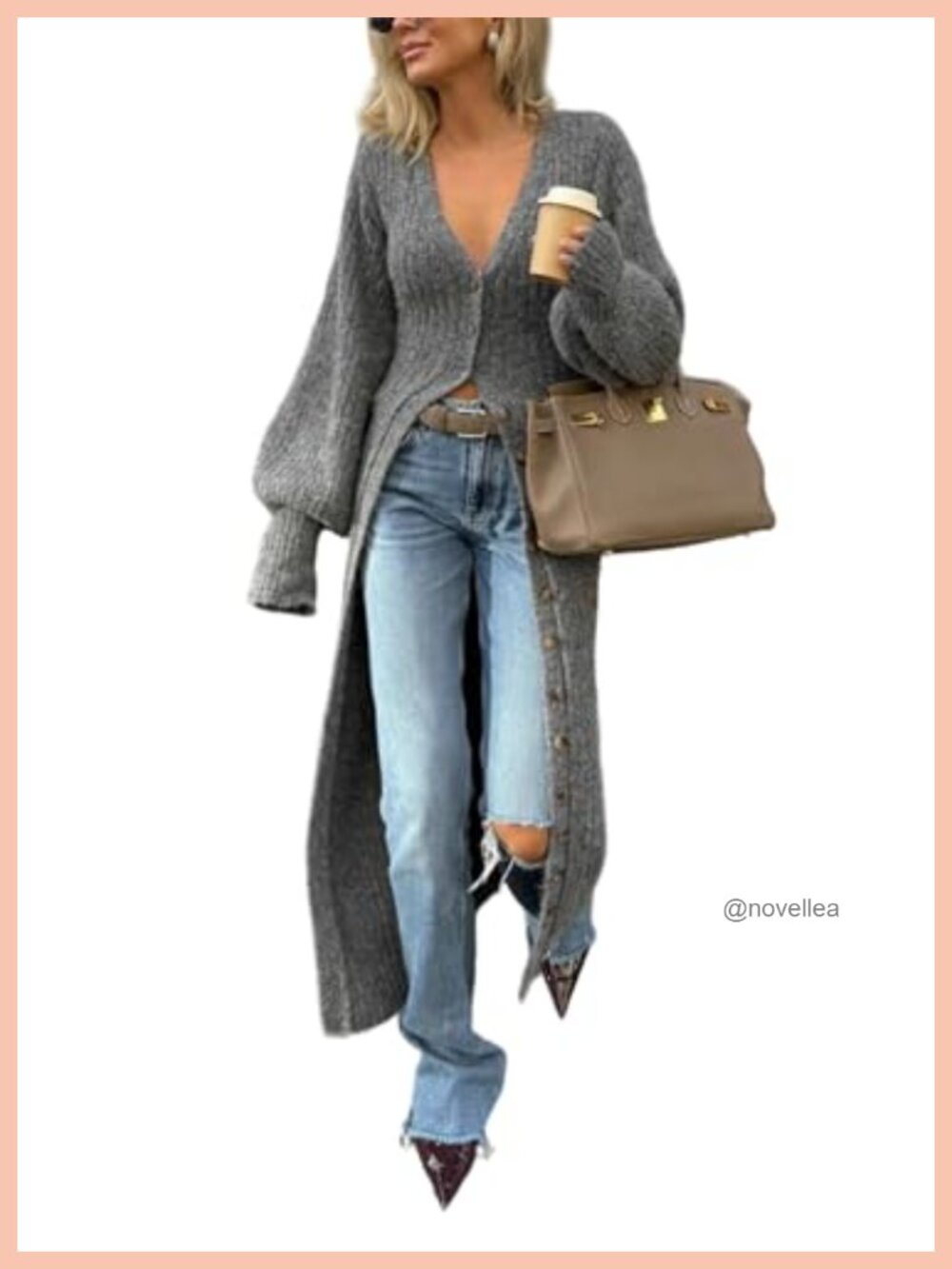 Women Chunky Cable Knit Long Duster Cardigan Maxi Sweater Button Down